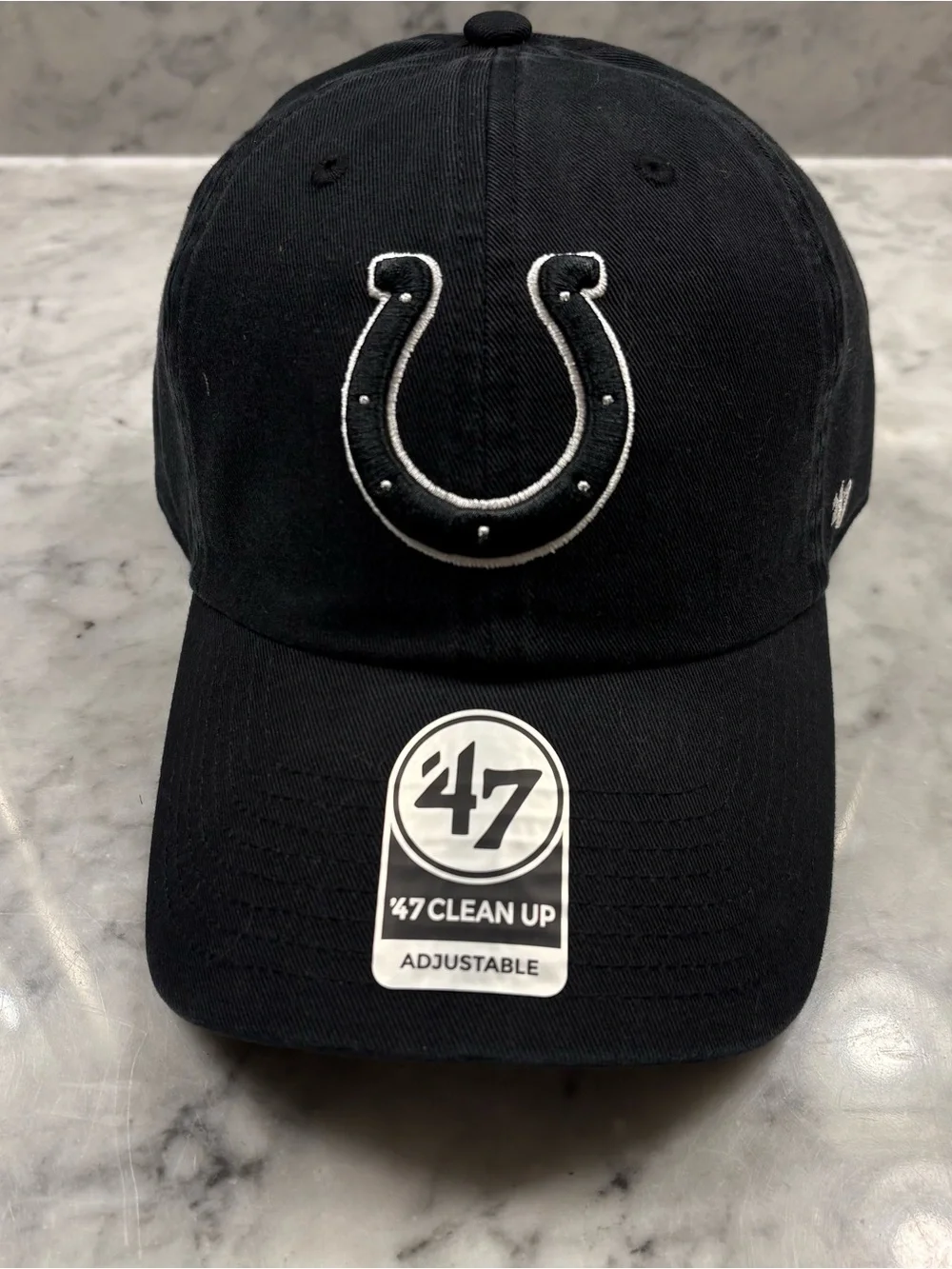 47 Brand Indianapolis Colts Clean Up Adjustable Strap NFL Hat Black White OSFM